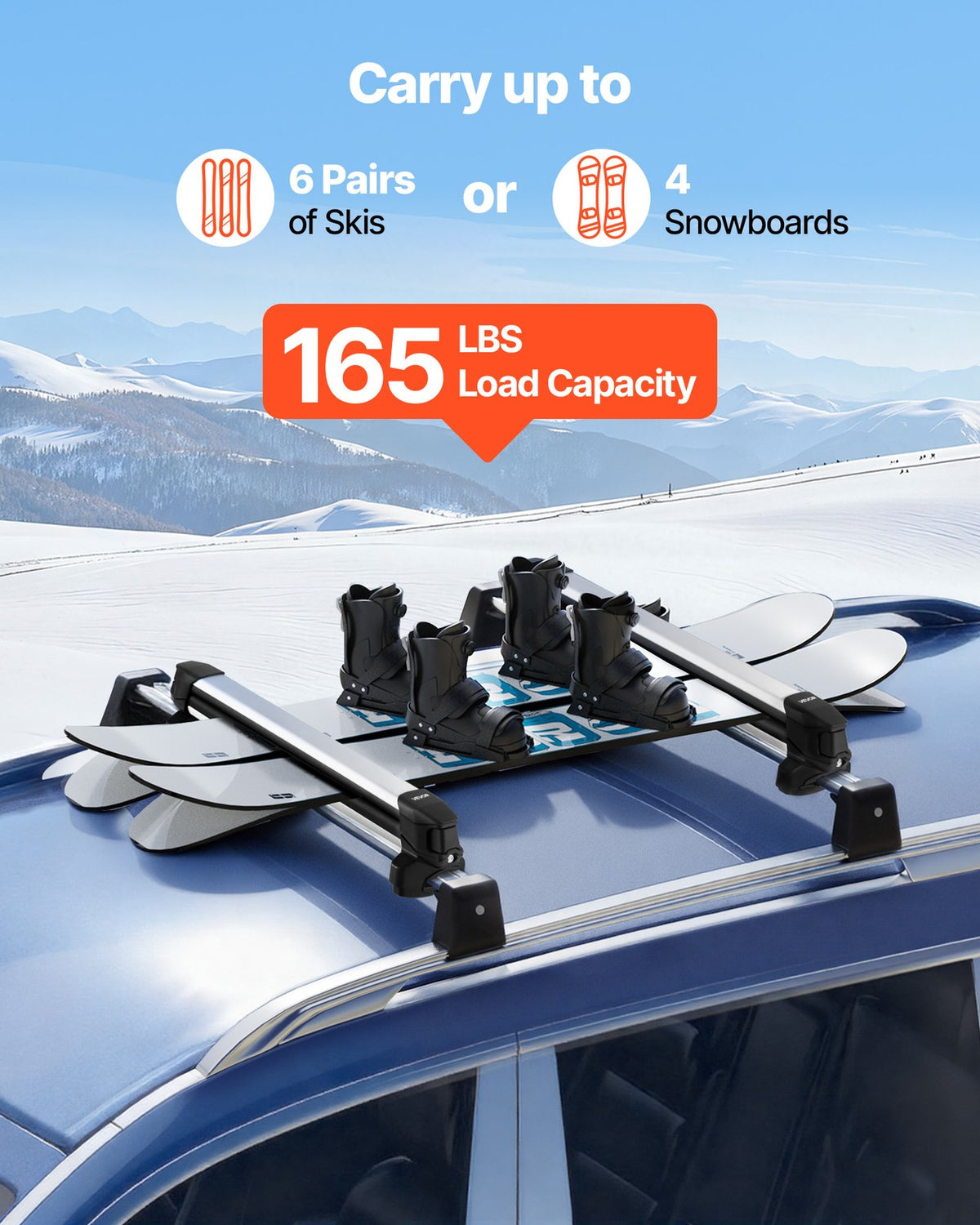 Universal Ski Snowboard Roof Rack Carrier Fits 6 Skis or 4 Snowboards