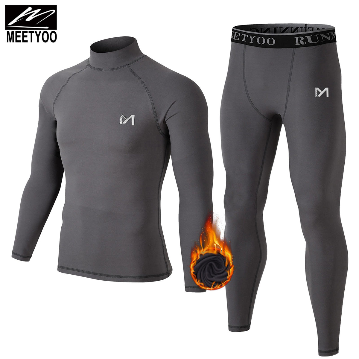 Men's Thermal Fleece Compression Base Layer Under Shirt and Tights Set Winter