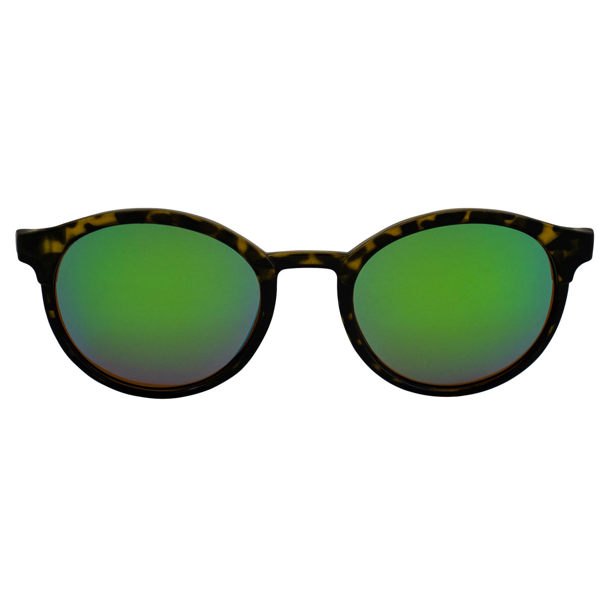 Polarized Round Tortoise Shell Sunglasses with Green Mirror Lenses
