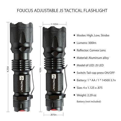 Mini LED Flashlight with Clip 300 Lumens Waterproof Pocket Light - AA Battery
