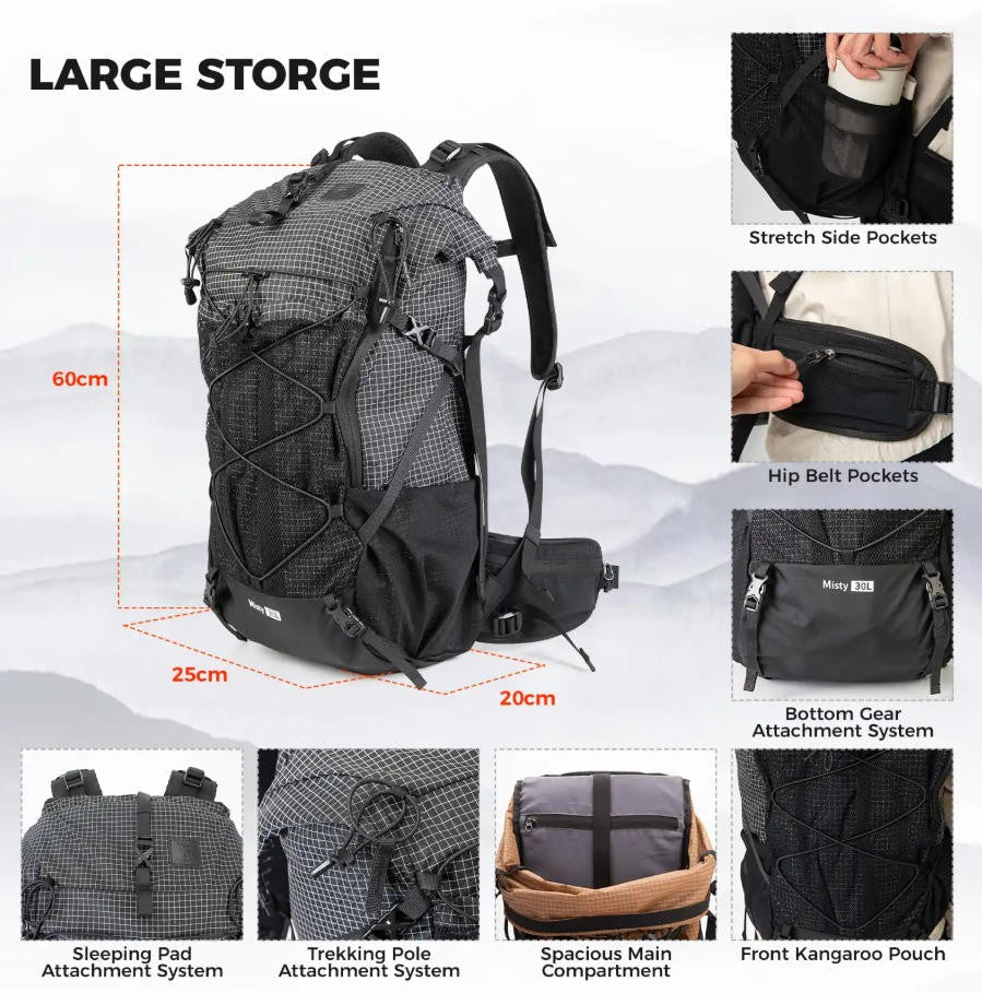 Waterproof Hiking Backpack 30-35L Lightweight Travel Daypack for Outdoors