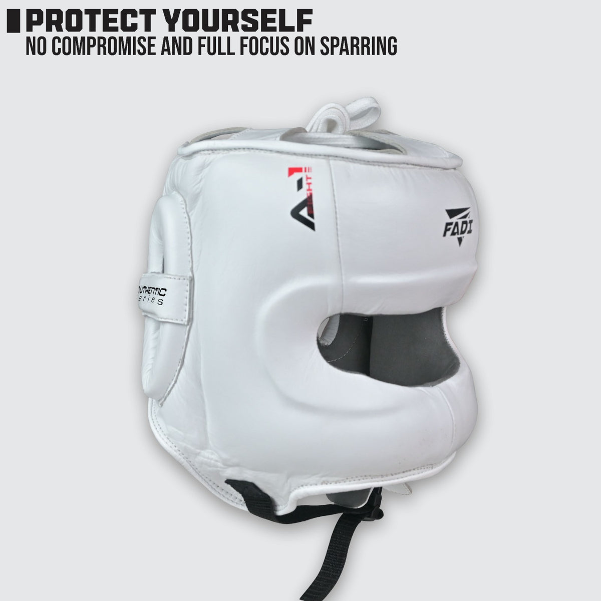 Sparring Headgear - Leather Boxing Headgear for MMA Muay Thai Karate Taekwondo, White, S/M & L/XL