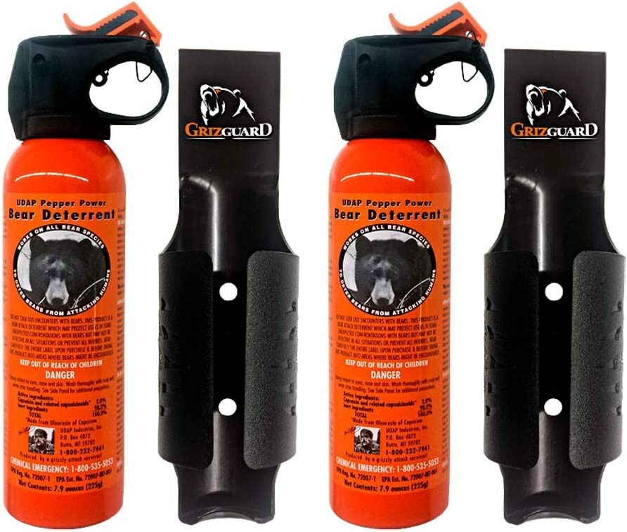 Bear Spray with Holster - 2 Canisters 30-35 Feet Range Hot Pepper Deterrent