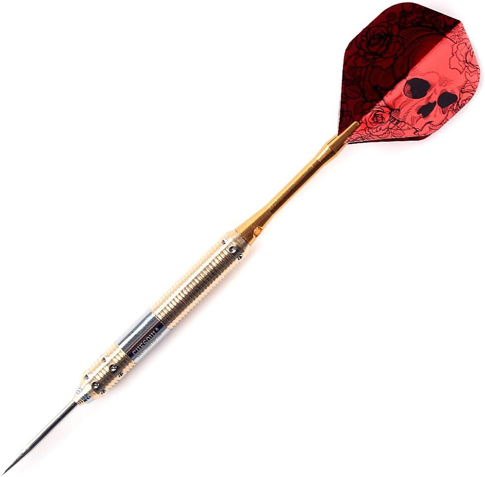 Dragon Series 21g Steel Tip Darts Set - Red Brass Barrels, 3 Darts + 6 Shafts & Flights
