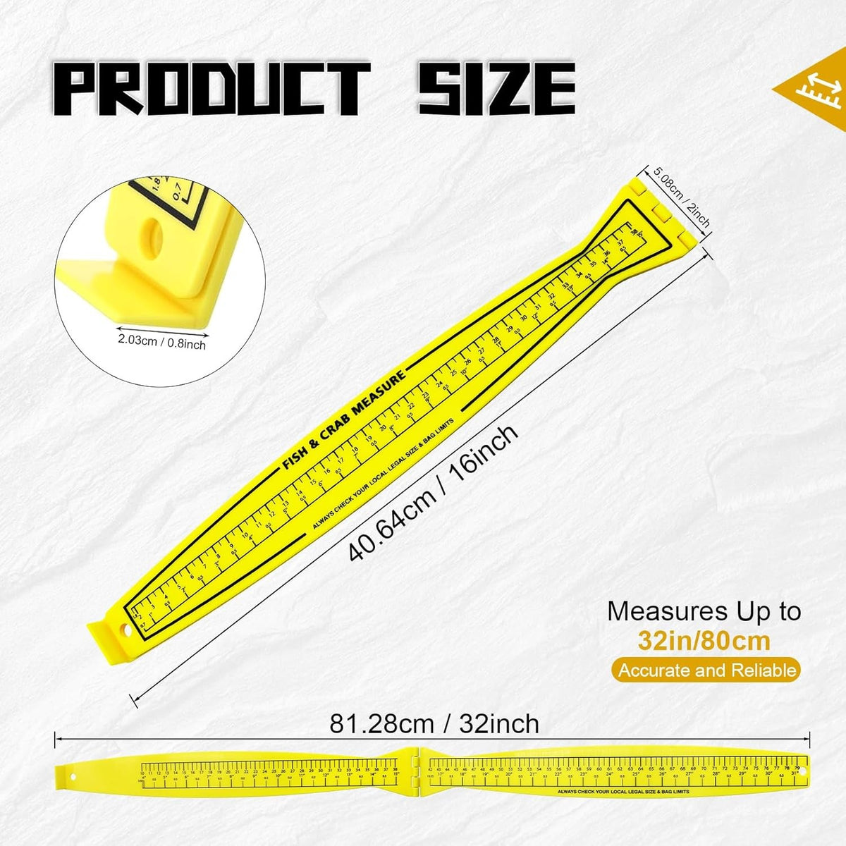 Foldable Fish Measuring Board 32-Inch with Lanyard - Waterproof & Lightweight