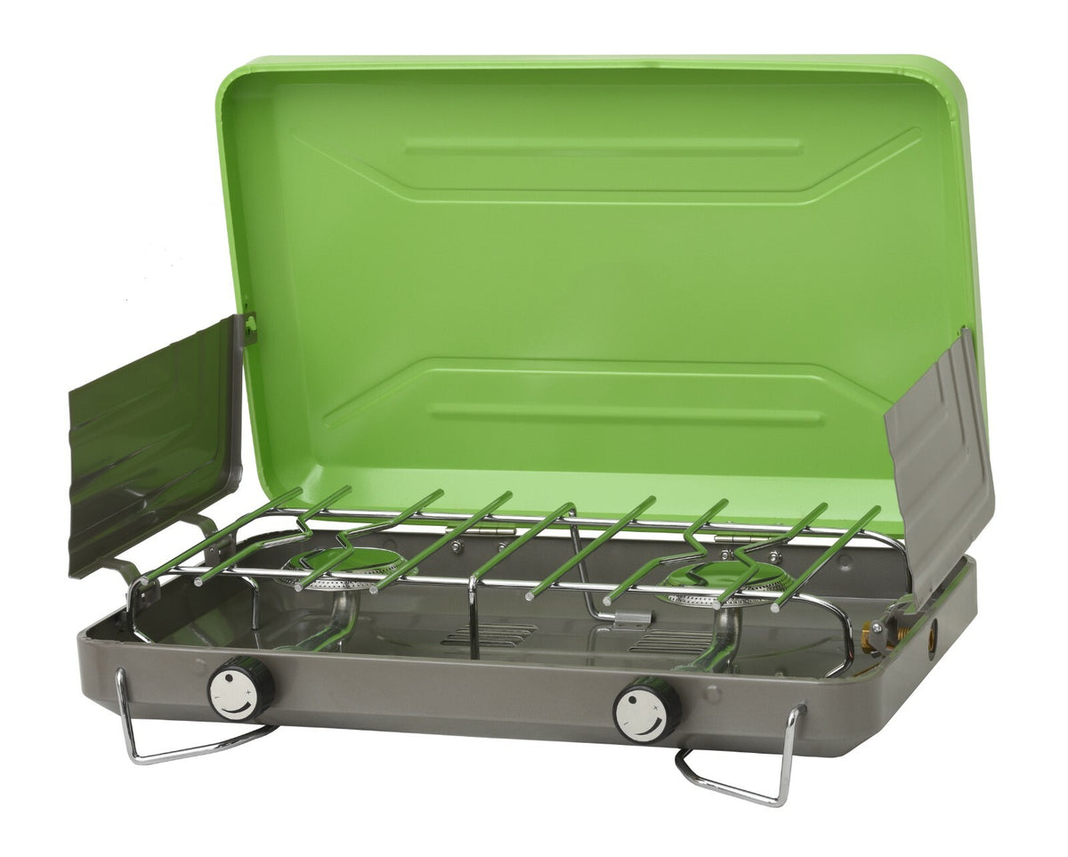 Portable 2 Burner Camping Stove with Wind Shields, 20,000 BTU