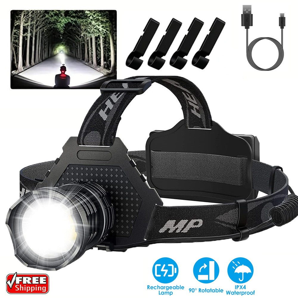 Rechargeable LED Headlamp 100000 Lumens, 6 Mode Super Bright Head Torch