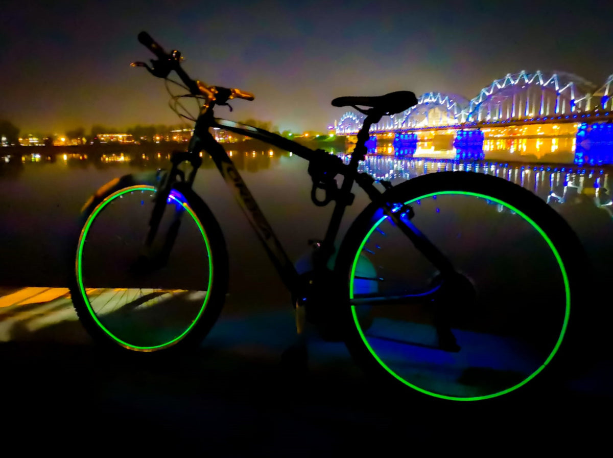 Glow in Dark Bicycle Rim Lights Kit with UV Activation - Green