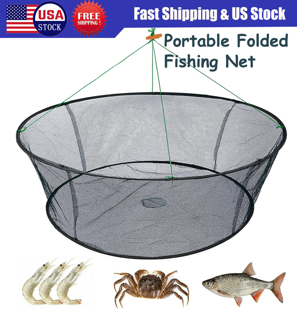 Foldable Fishing Landing Net for Catching Fish Crab Shrimp & Lobster