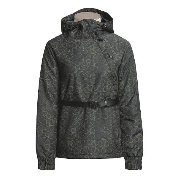 Women's Insulated Snowboard Jacket with Belt - Waterproof & Warm Black Lotus Print