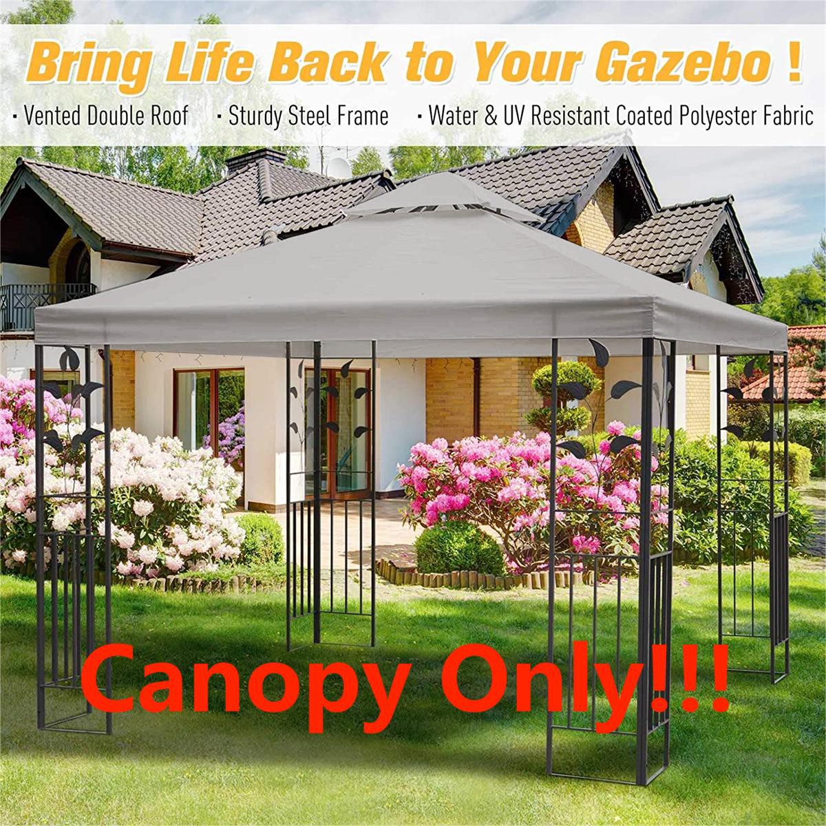 UV Resistant Replacement Patio Pavilion Canopy Top for Gazebo 8.2x8.2FT Grey