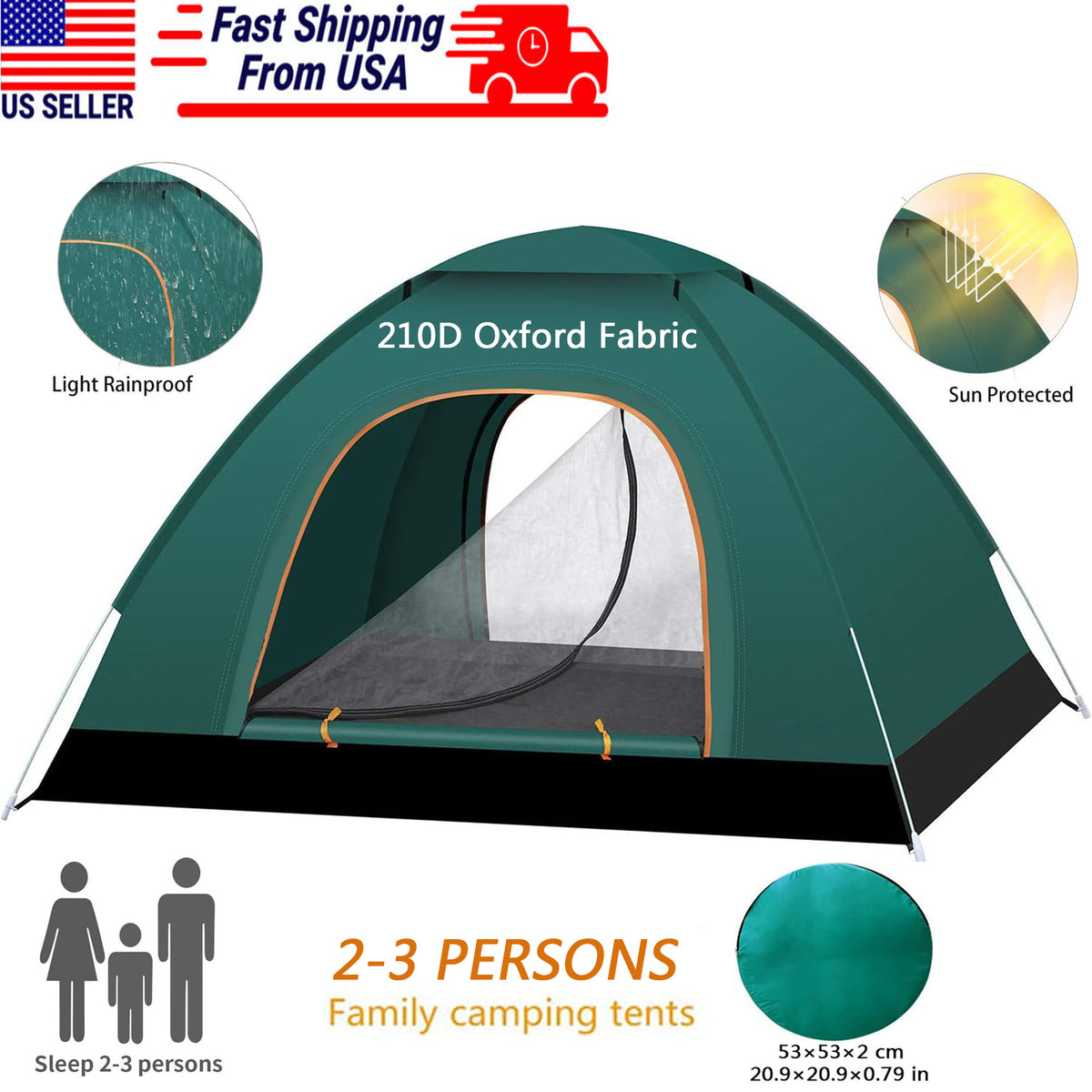 Portable Waterproof Instant Pop Up Tent for 2-3 People Outdoor Camping