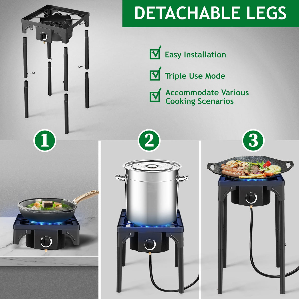 75000 BTU Portable Outdoor Propane Stove for Camping BBQ Cooking
