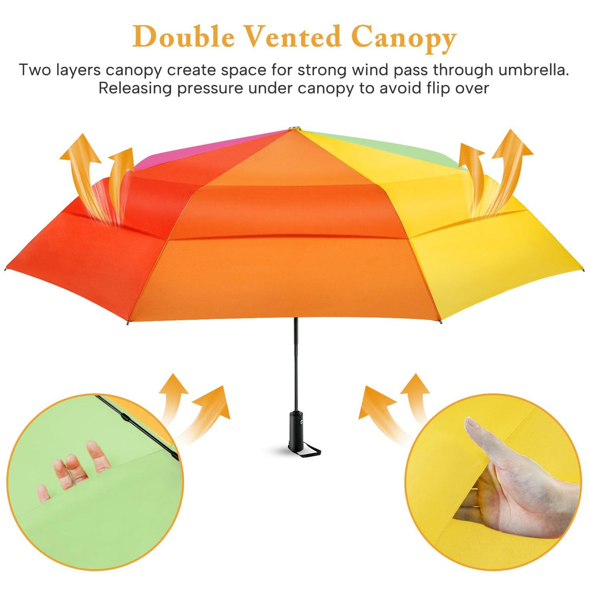Oversized 54-Inch Windproof Rainbow Umbrella for Adults - Sun & Rain Protection