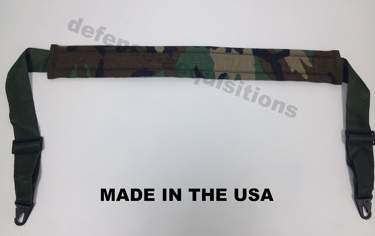 Military Tactical Padded Sling Shoulder Strap Woodland Camo with HK Clips