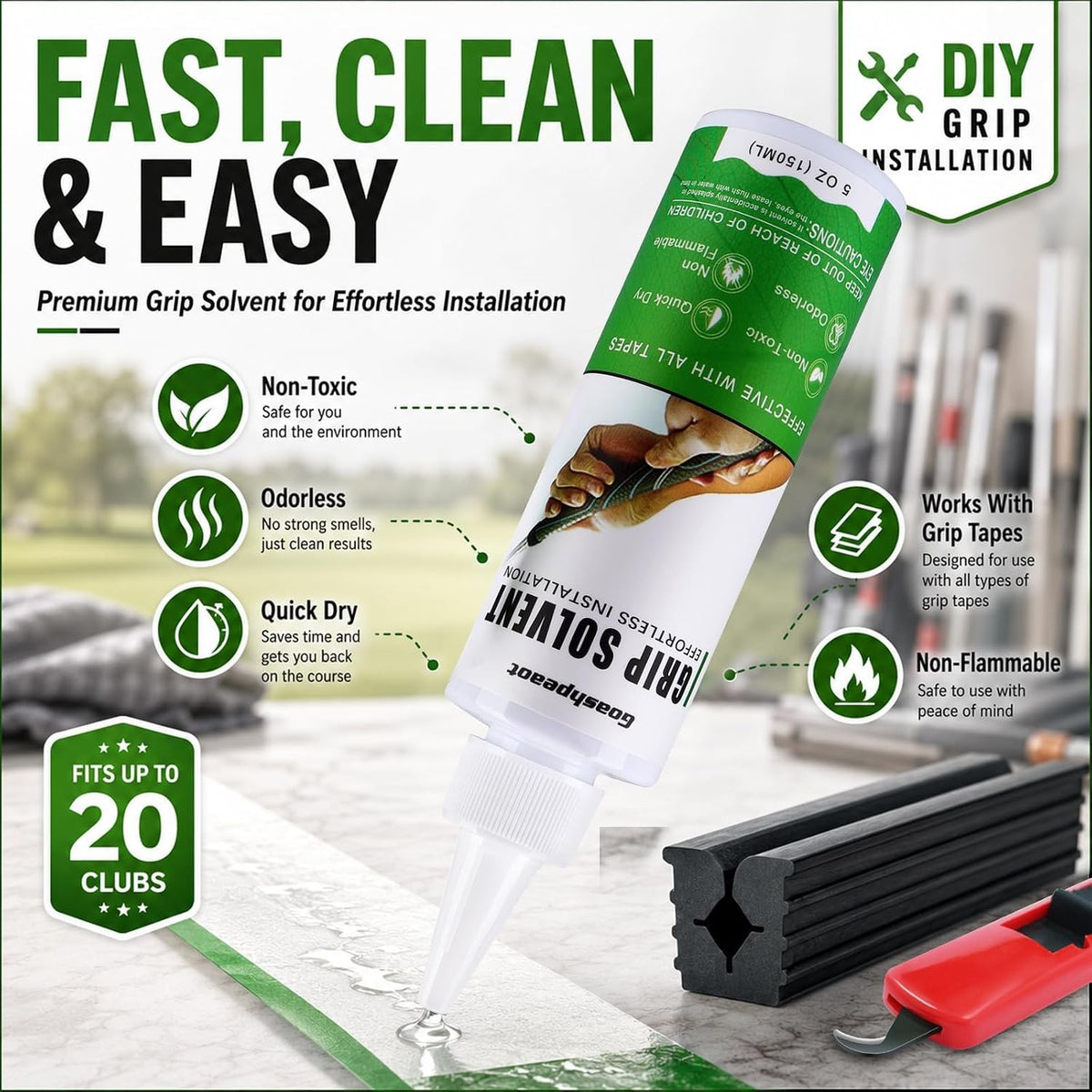 Golf Regripping Kit with Grip Solvent, Double-Sided Tape, Hook Knife & Vise Clamp