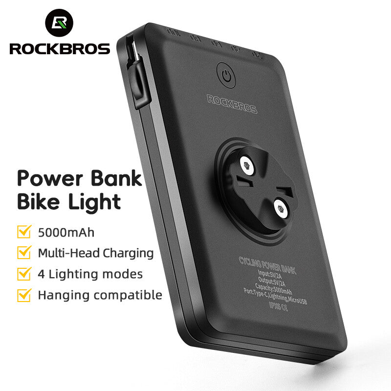 Bike Light with Built-in 5000mAh Power Bank Waterproof Front Light USB