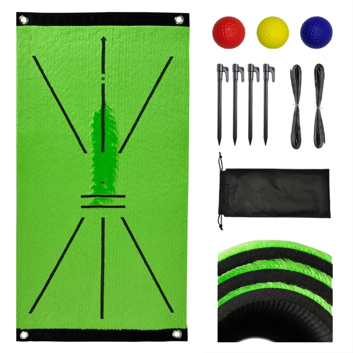 Golf Training Mat Swing Detection Practice Aid with Balls & Carrying Bag