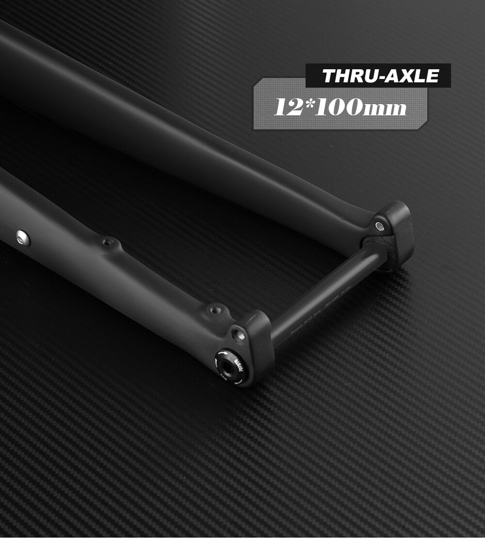 700C Carbon Fiber Gravel Bike Fork 1-1/8 Disc Brake Thru-Axle Black