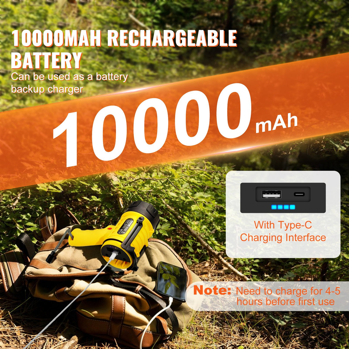 Rechargeable LED Spotlight 1000LM Waterproof Handheld Flashlight with 440m Beam