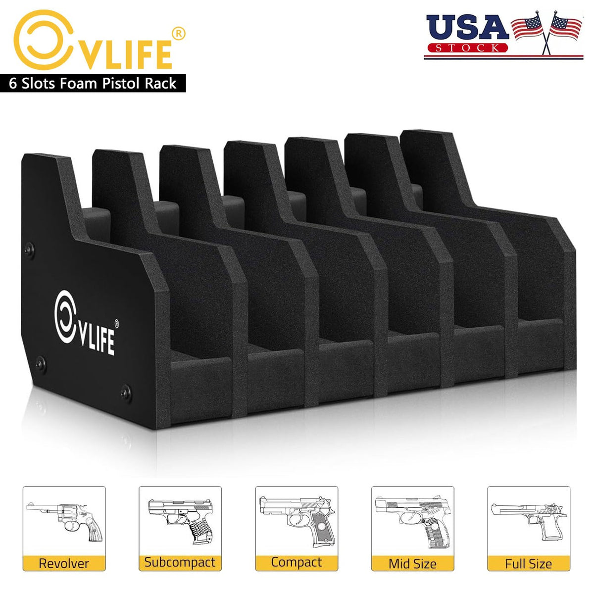 6 Slots Foam Pistol Rack Gun Holder Stand for Safe Storage and Organization