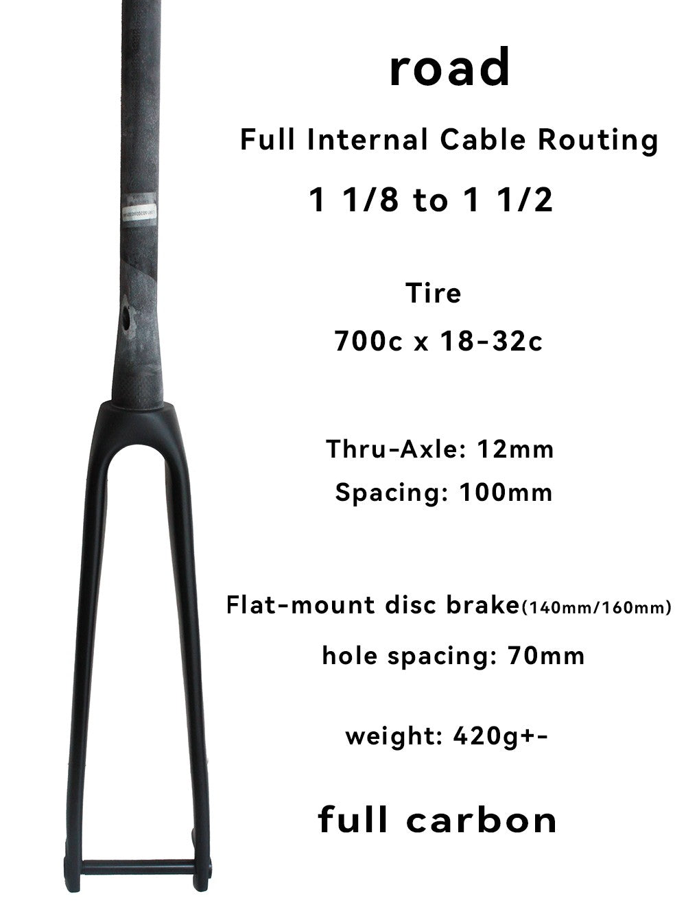 Full Internal Cable Routing Tapered Gravel & Road Bike Fork 1 1/8-1 1/2 Steerer