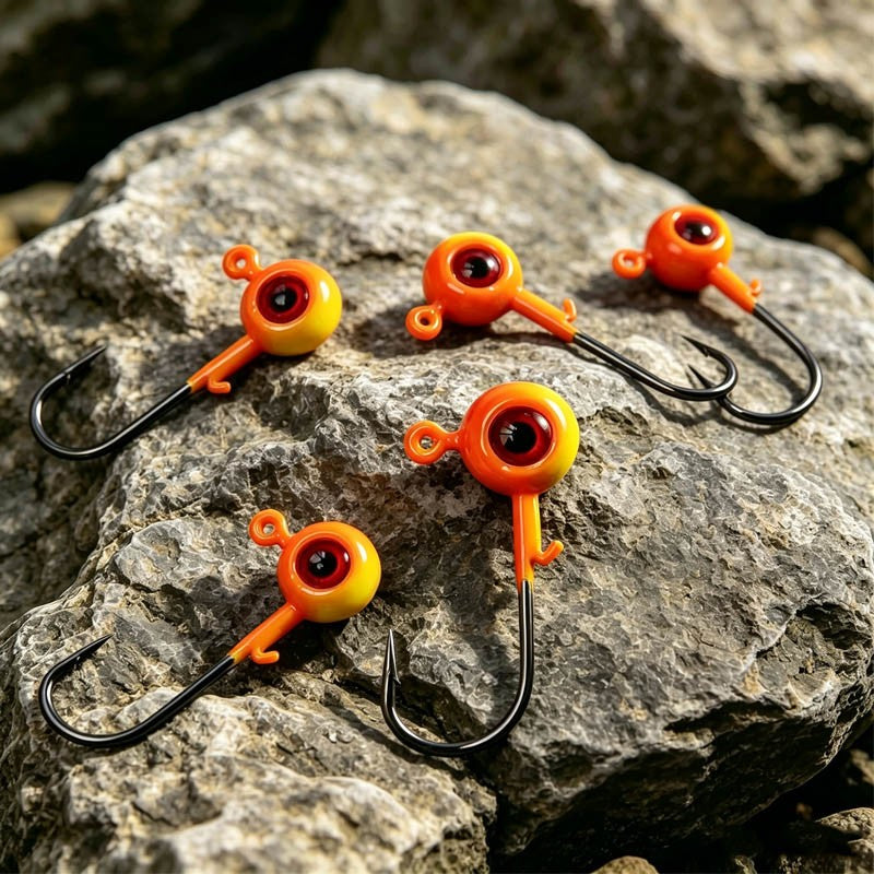 25Pcs Painted Crappie Jig Heads Fishing Hooks with 3D Eyes for Bass Trout Panfish