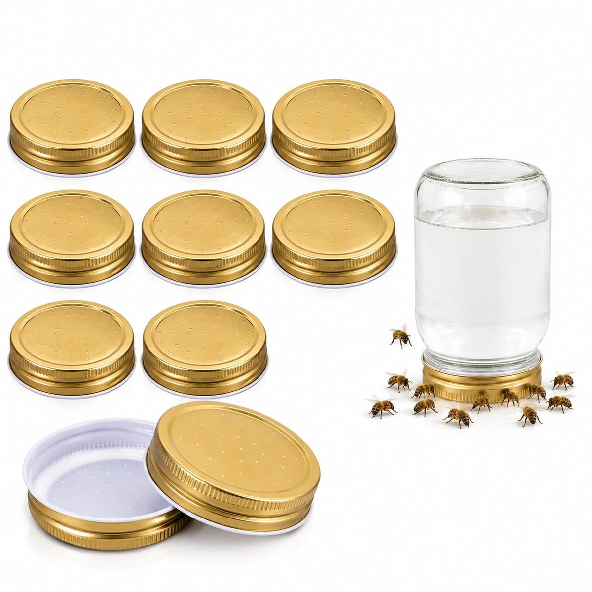 8 Pack Metal Beehive Entrance Feeder Lids for Water and Sugar Jars