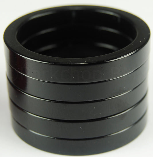 Bicycle Headset Spacers 1 1/8 Inch Threadless Aluminum Set of 5 - Black