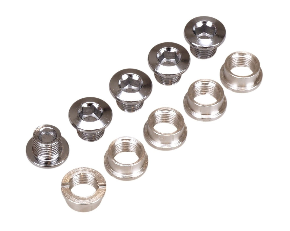 BMX Chromoly Chainring Bolts Set of 5 - Chrome & Blue Zinc Finish