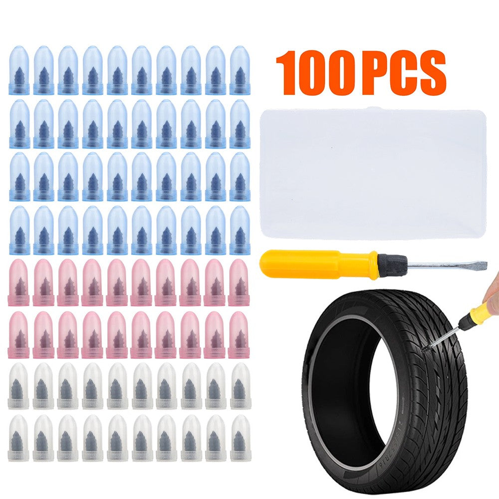 Heavy Duty Tire Repair Kit with Rubber Nails & Screwdriver – 100 Pcs for Car, Truck, Motorcycle & Bicycle Tires