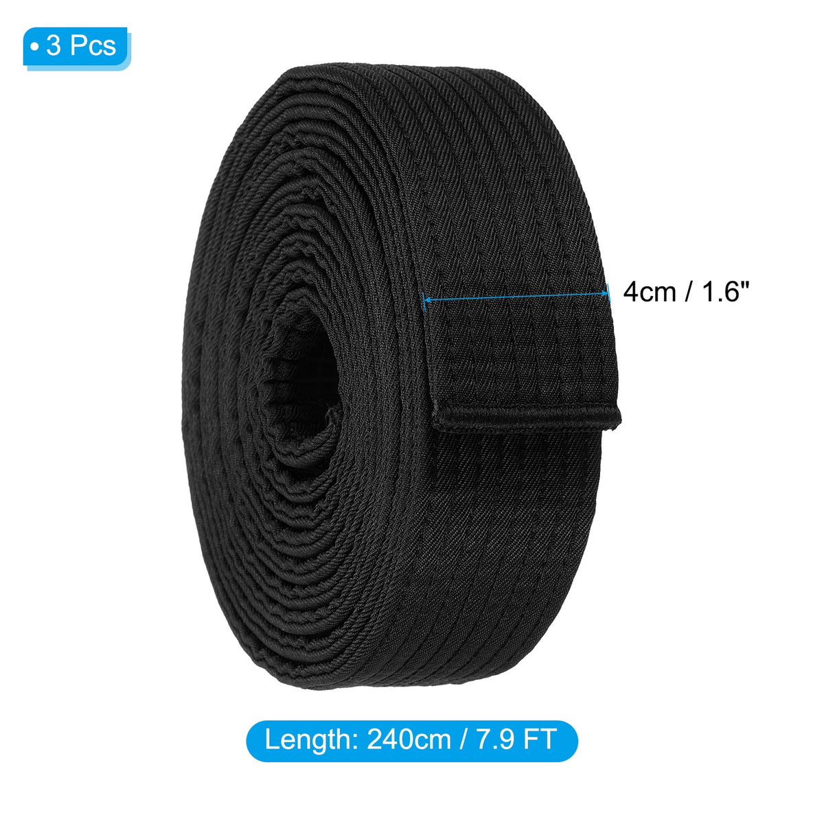 3 Pack Taekwondo Colored Ranking Belts for Competition & Training - Black