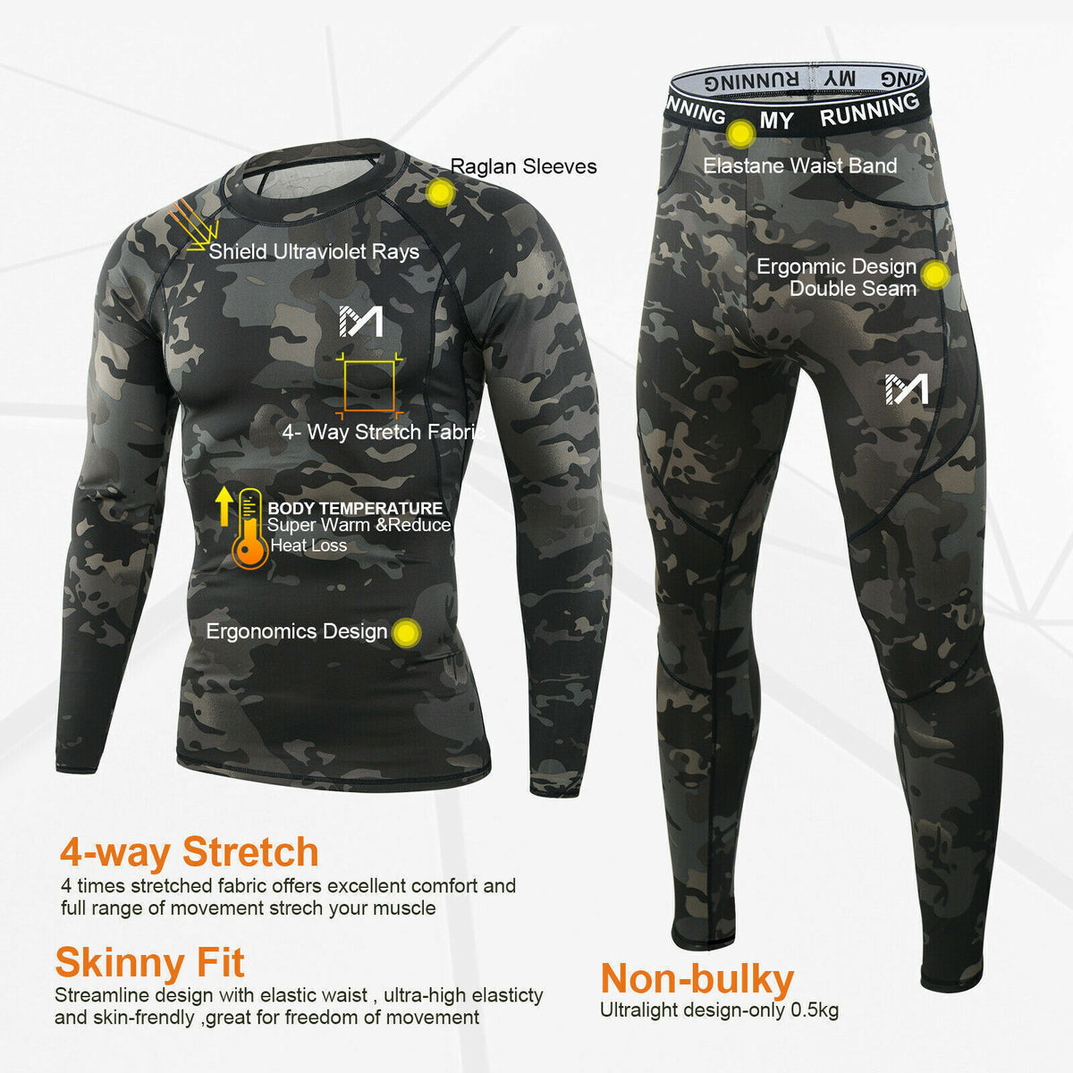 Men's Winter Fleece-Lined Thermal Long Johns Set Warm Underwear