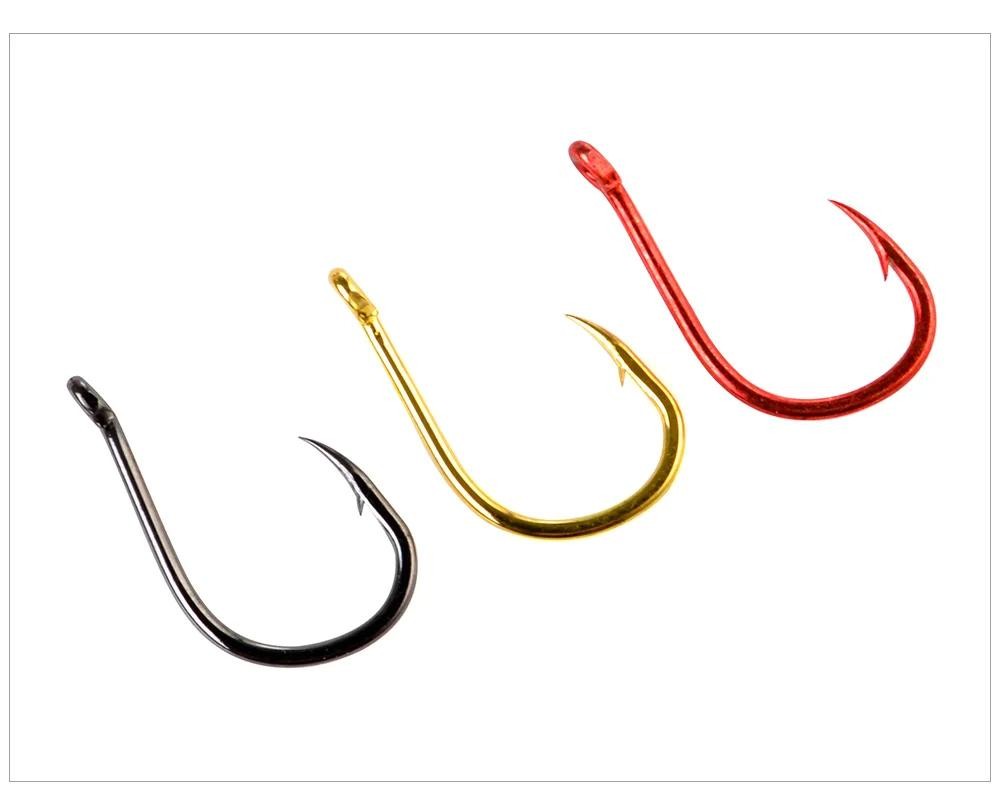 50-100pcs Gold Fishing Hooks - High Carbon Steel, Barbed, Ringed Eye, Multiple Sizes