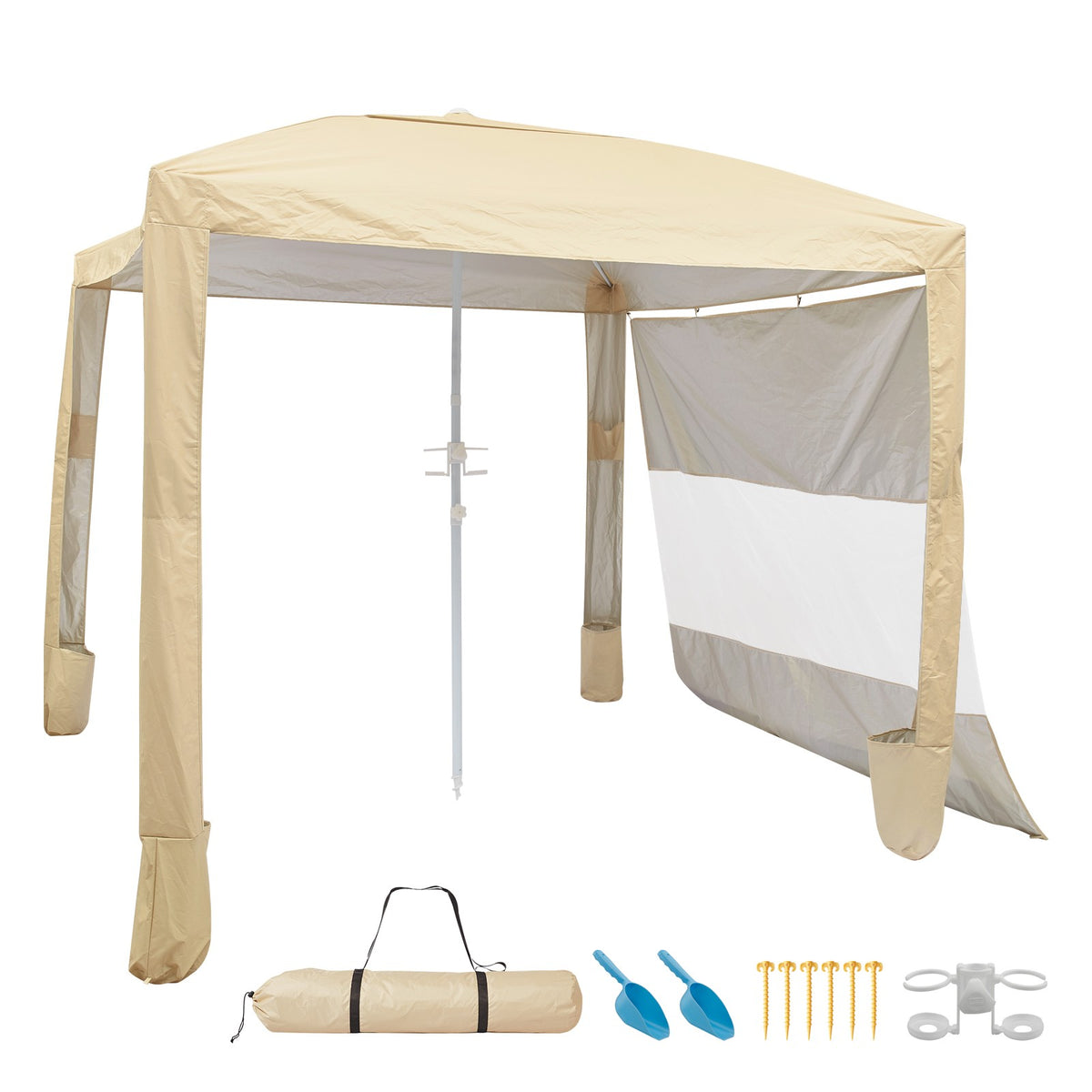 8x8 ft Beach Cabana Canopy with Side Wall and Carry Bag - UPF 50+ Sun Shelter