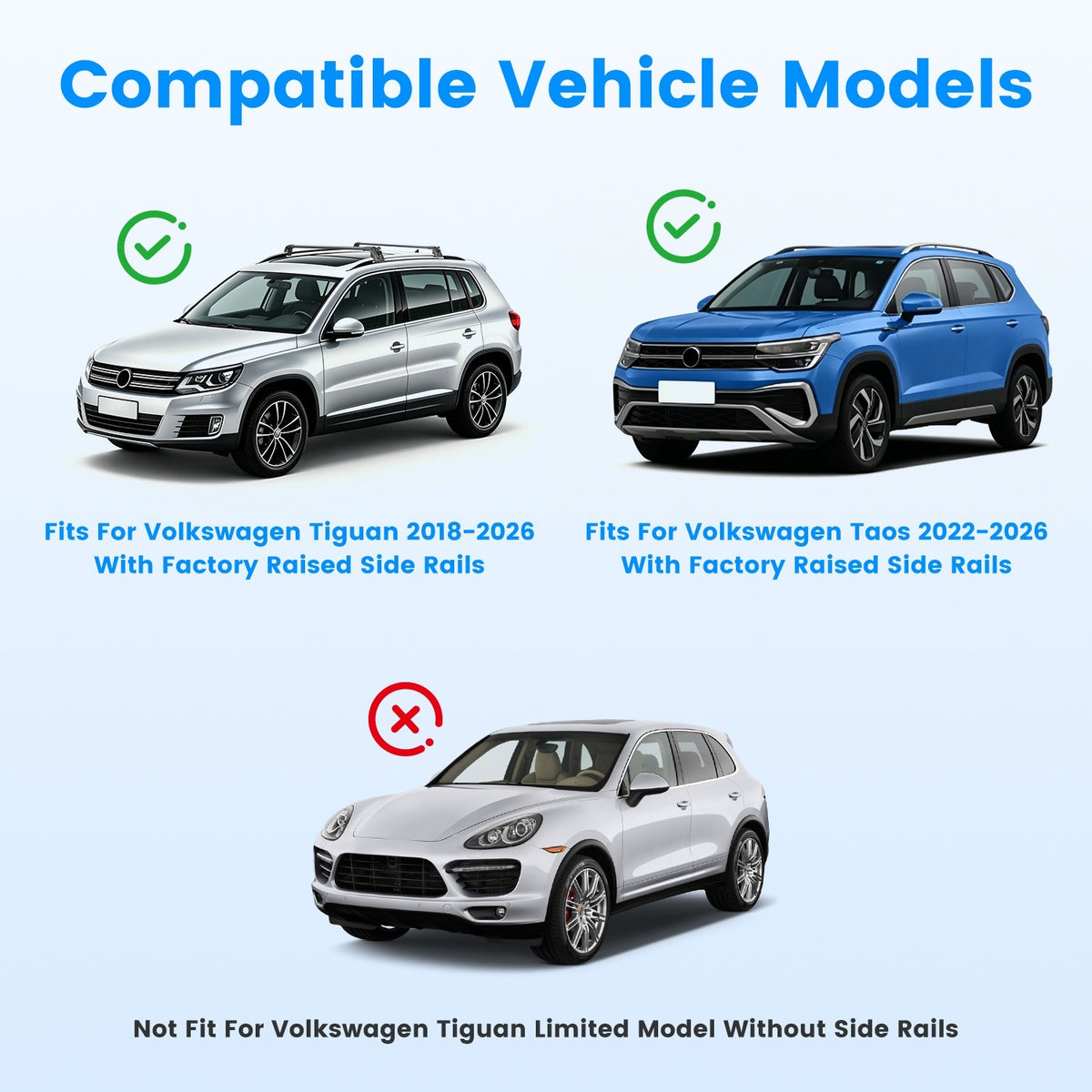 Roof Rack Cross Bars for Volkswagen Tiguan & Taos 2018-2026 - Heavy Duty Aluminum