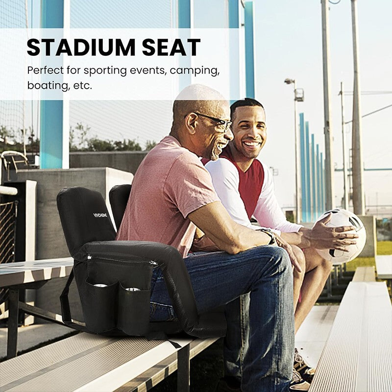 Reclining Stadium Seats 2 Pack with Back Support & Cup Holders - Adjustable & Padded