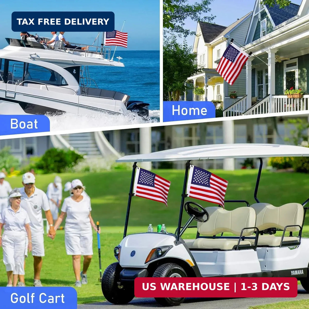 Golf Cart Flags 2 Pack - Custom American Flag with Easy Mounting & Vibrant Colors