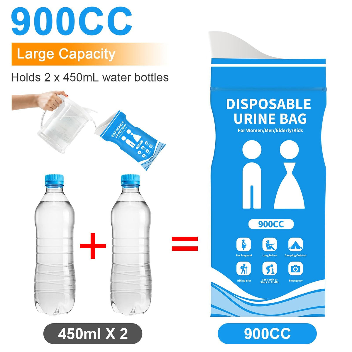 Disposable Urine Bags 12 Pcs 900ML Leakproof Portable Travel Pee Bags for Men Women Emergency
