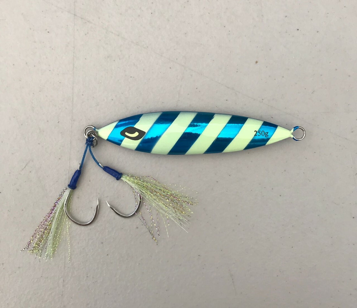 250g Lead Flat Slow Fall Fishing Jig Lure with Glow Assist Hooks - Saltwater Tackle