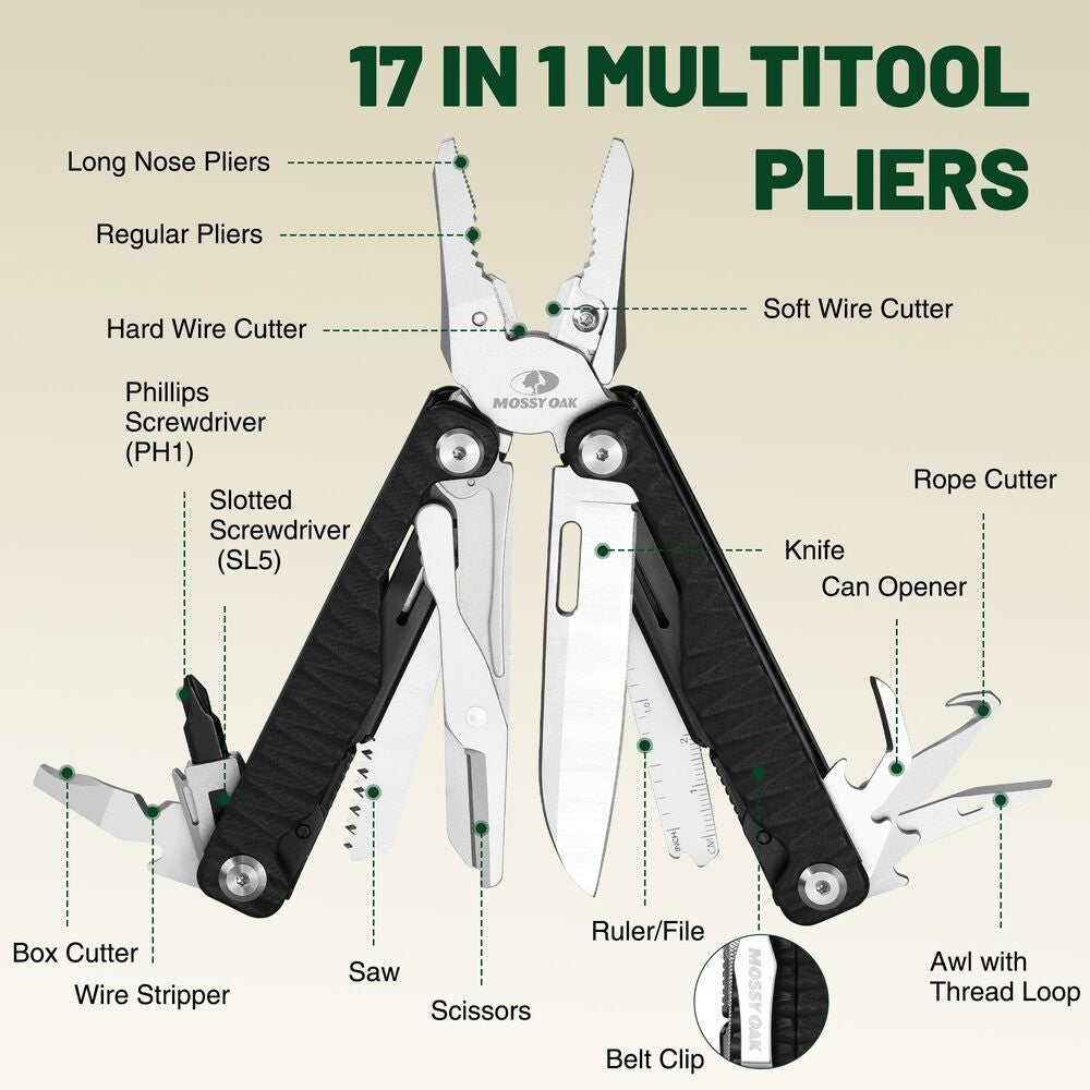 17-in-1 Multi Tool with CNC Steel Pliers for Camping, Hiking, Survival