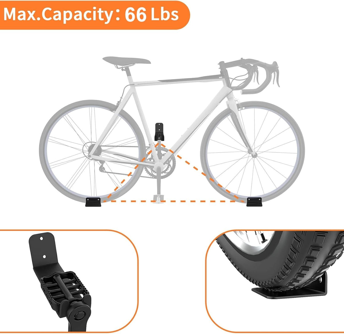 Heavy Duty Bike Pedal Wall Mount Hanger Set - Garage Bike Storage Rack