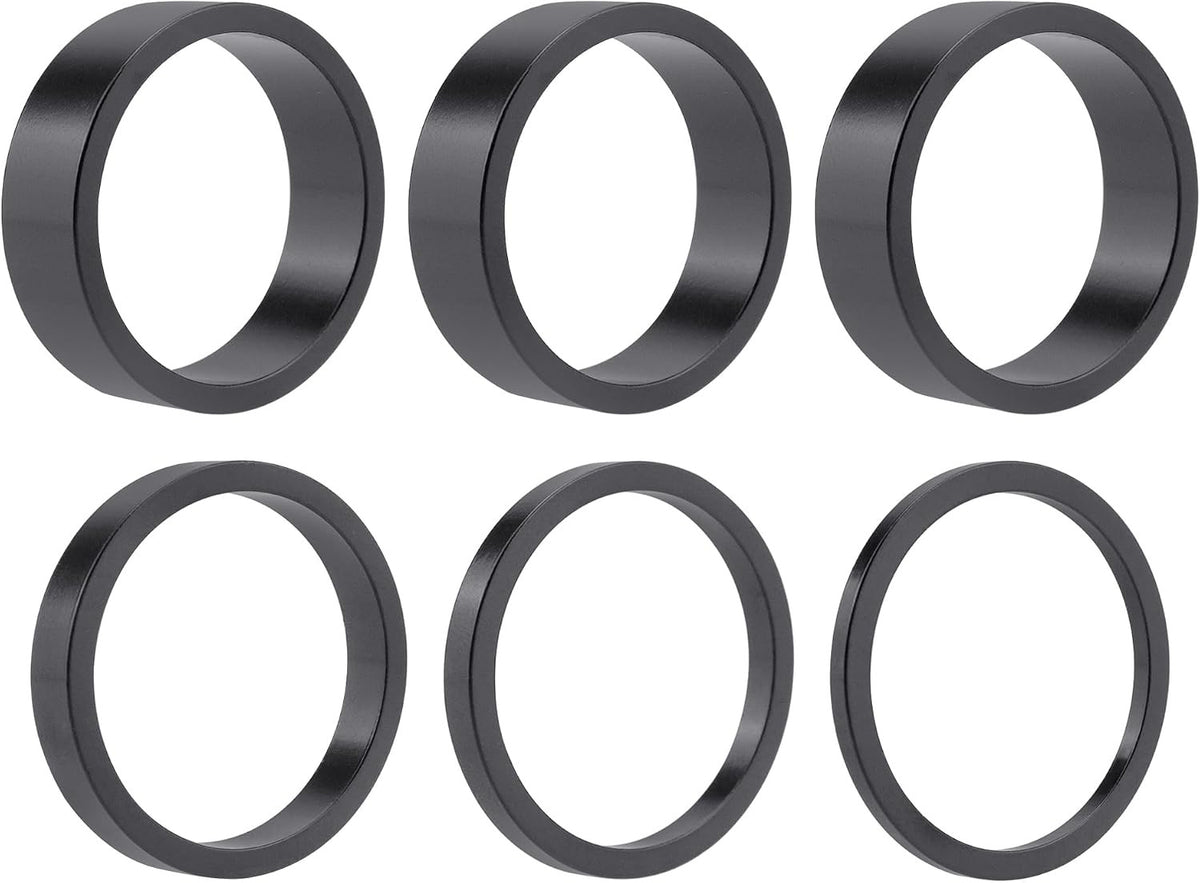 Bike Headset Spacers Set 1-1/8 inch Aluminum Alloy 28.6mm Multiple Thicknesses - Black