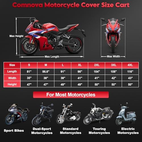600D Waterproof Motorcycle Cover - Fits Up to 96 Inch Motorbikes