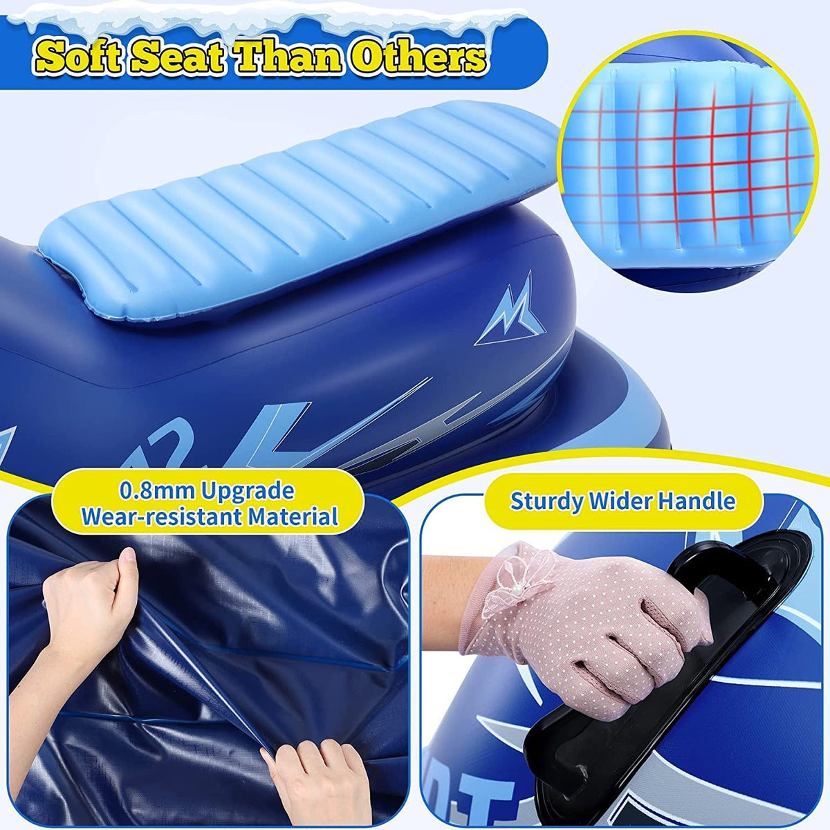 Large Inflatable Snow Tube for Sledding - 81 Inch Heavy-Duty Winter Snow Sled