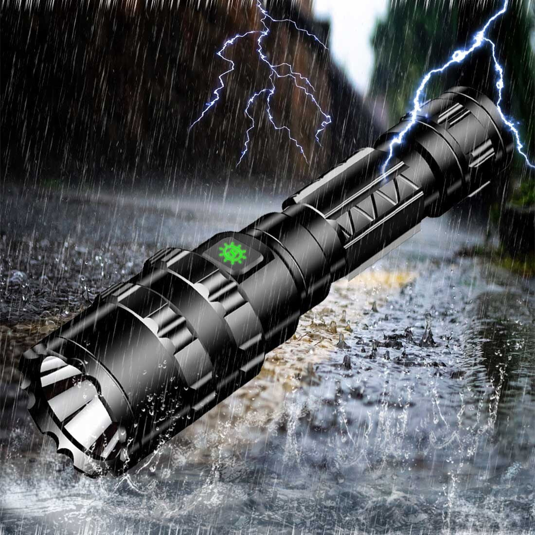 Tactical Waterproof USB Rechargeable Flashlight Kit for Outdoor Hunting Camping