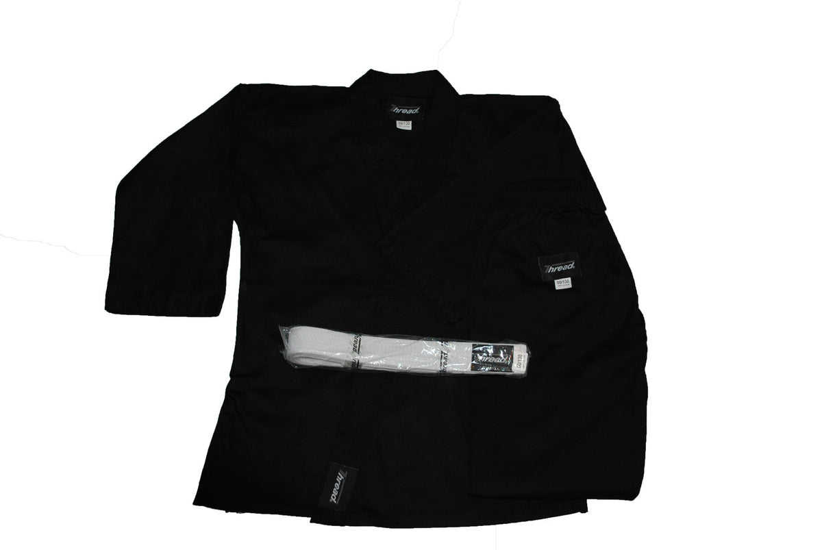 Martial Arts Uniform Gi for Karate & Taekwondo with Free White Belt - Black