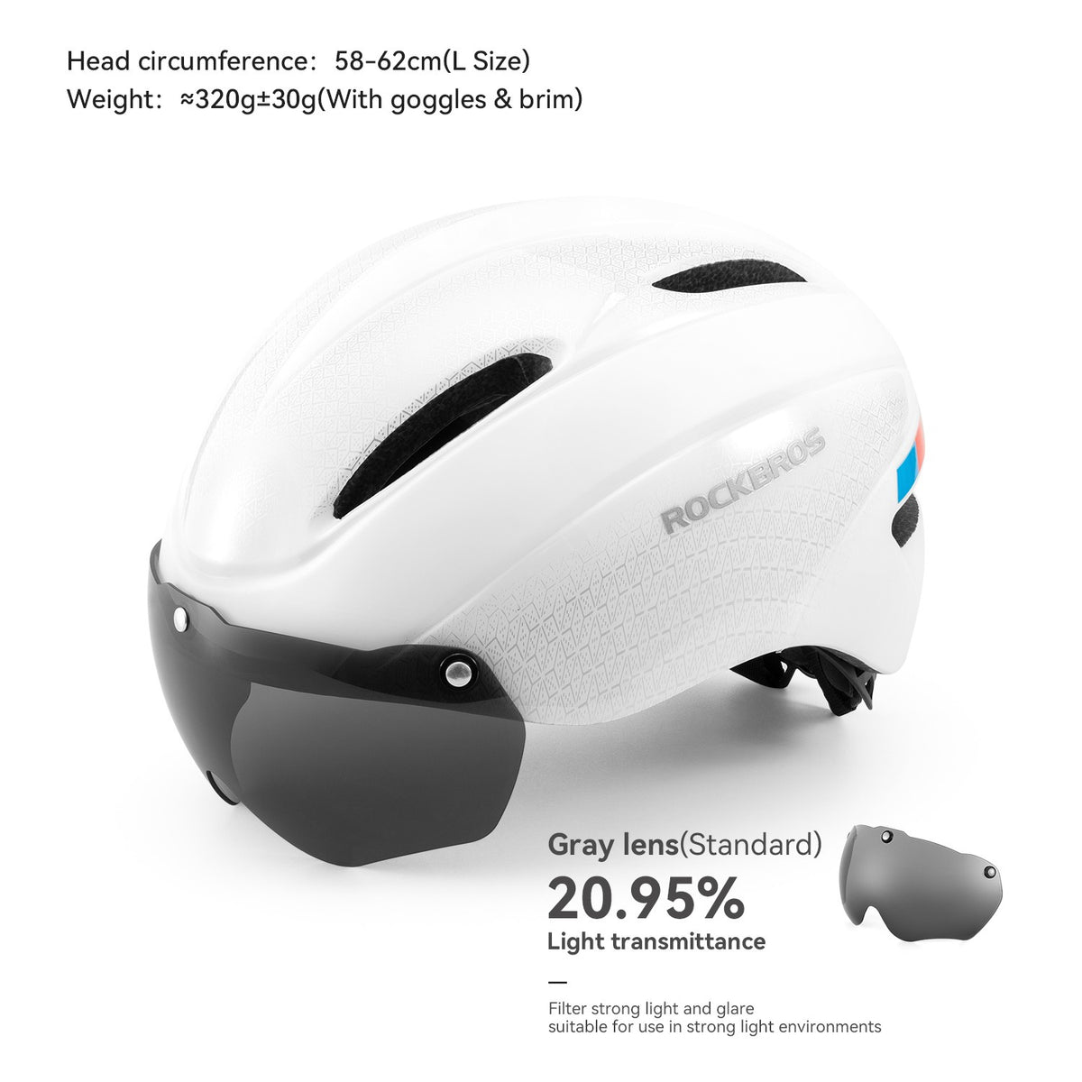 Cycling Helmet with Magnetic Goggles and Rear LED Light - One Size