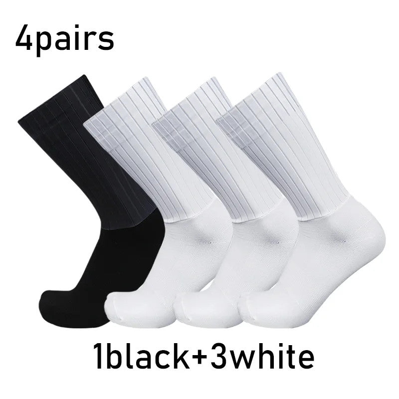 Breathable Cycling Socks 4 Pairs Non-Slip Aero Sports Socks for Men & Women