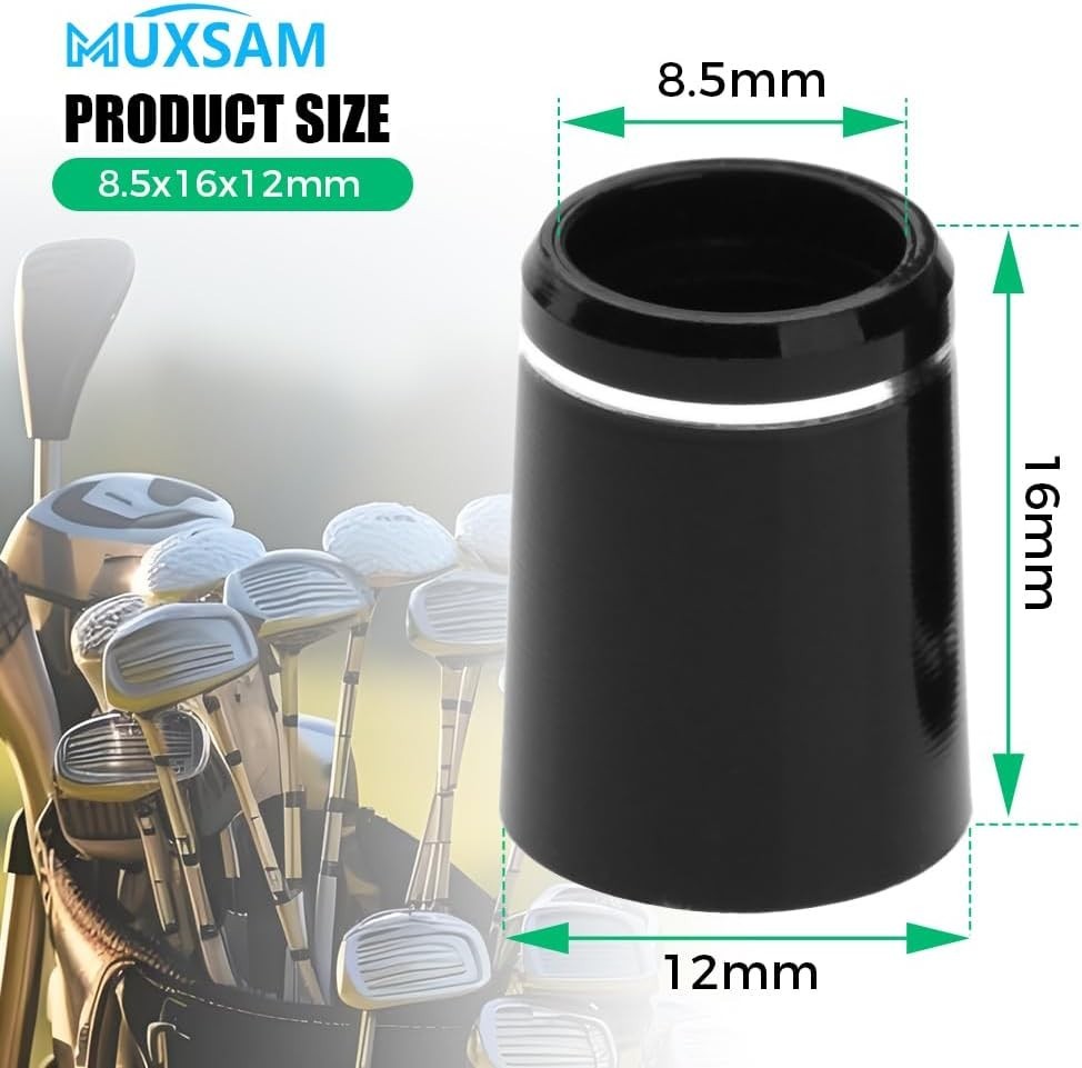 Golf Ferrules Set - 10 Black Tapered with Silver Ring for Irons